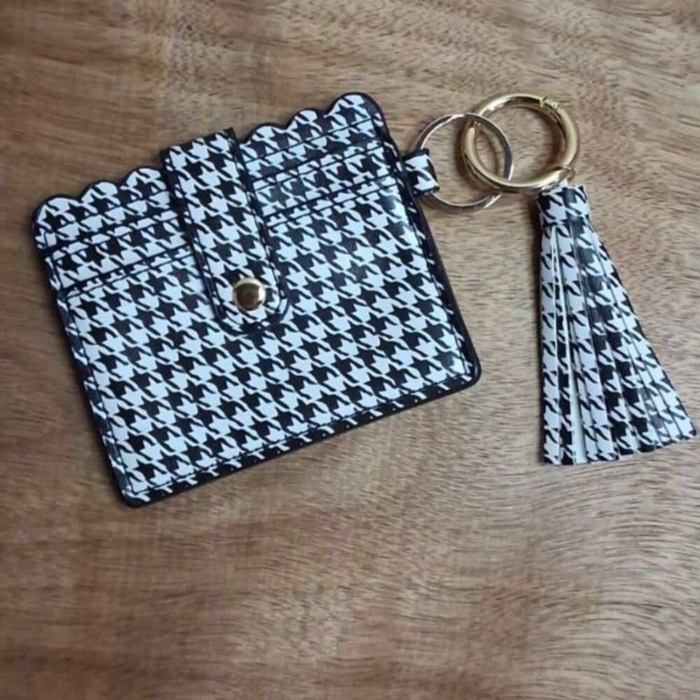 Houndstooth Card Holder with Key Chain Clip W/Tassel